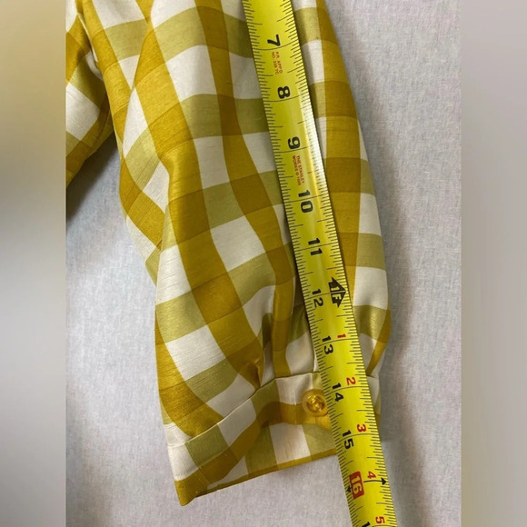 Fray I.D yellow white plaid  checker 3/4 sleeve belted dress Sz XS/S - Picture 8 of 9